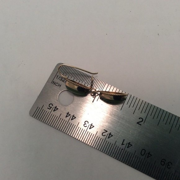 14k Real Yellow Gold Natural Jade Drop Hanging Lady Earrings 3.70gr - Picture 7 of 8